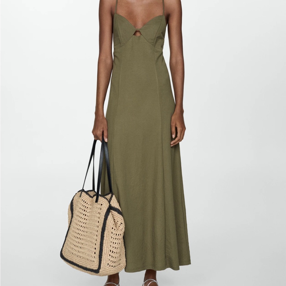MANGO Elegant Olive Green Maxi Dress